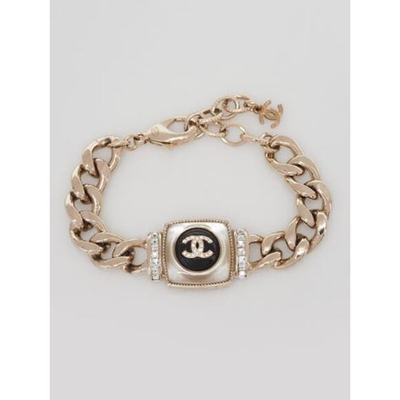 Chanel Gold Metal Crystal Interlocking CC Chunky Chain Bracelet - Picture 1 of 5